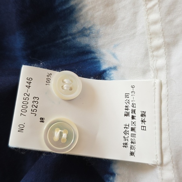 Pure Indigo Blue Blue Japan Arigato Blue & White Mens Cotton Shirt.  Size Medium - Picture 9 of 11